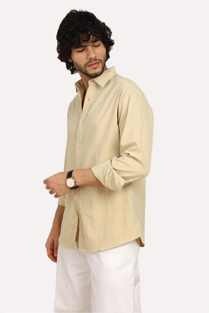 BEIGE CREASED COTTON SHIRT - CRAIG