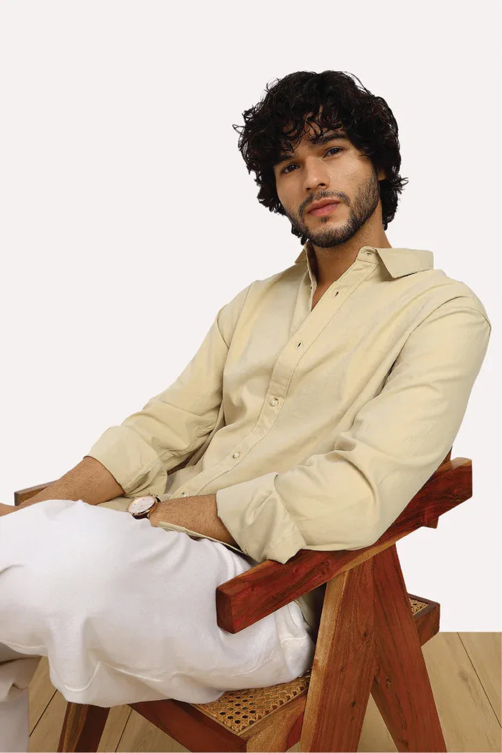 BEIGE CREASED COTTON SHIRT - CRAIG