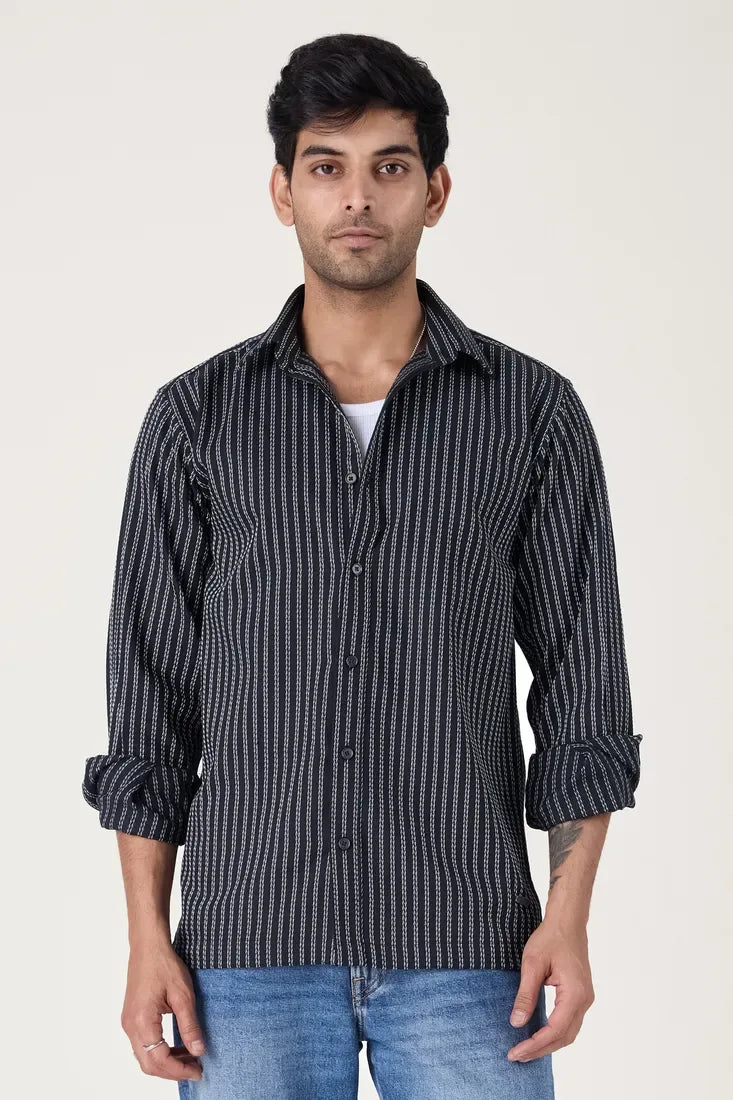 BLACK CHALK STRIPE SHIRT - CRAIG
