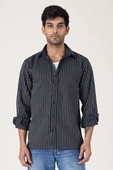 BLACK CHALK STRIPE SHIRT - CRAIG