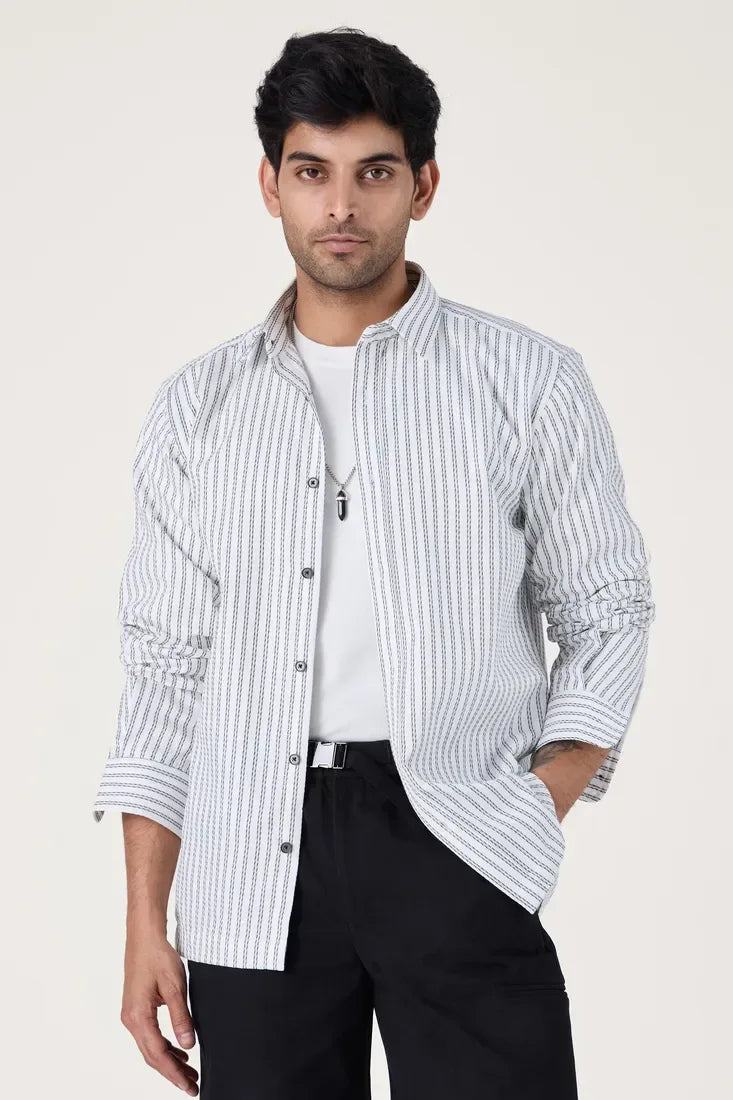 WHITE CHALK STRIPE SHIRT - CRAIG