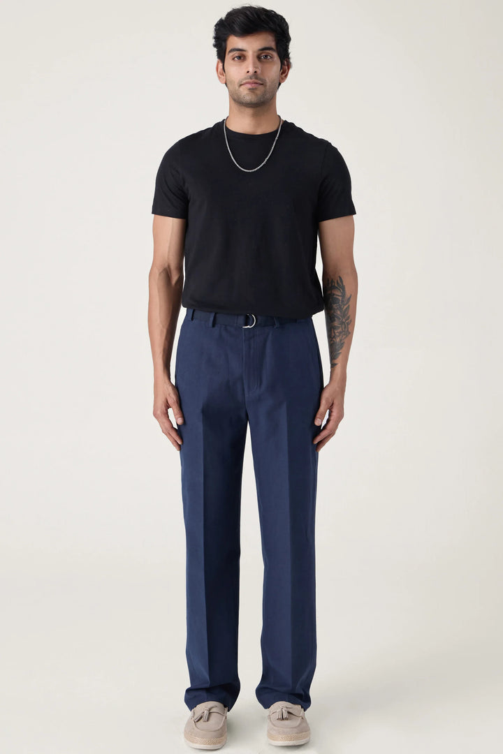 SELF FABRIC BELT TROUSERS NAVY - CRAIG