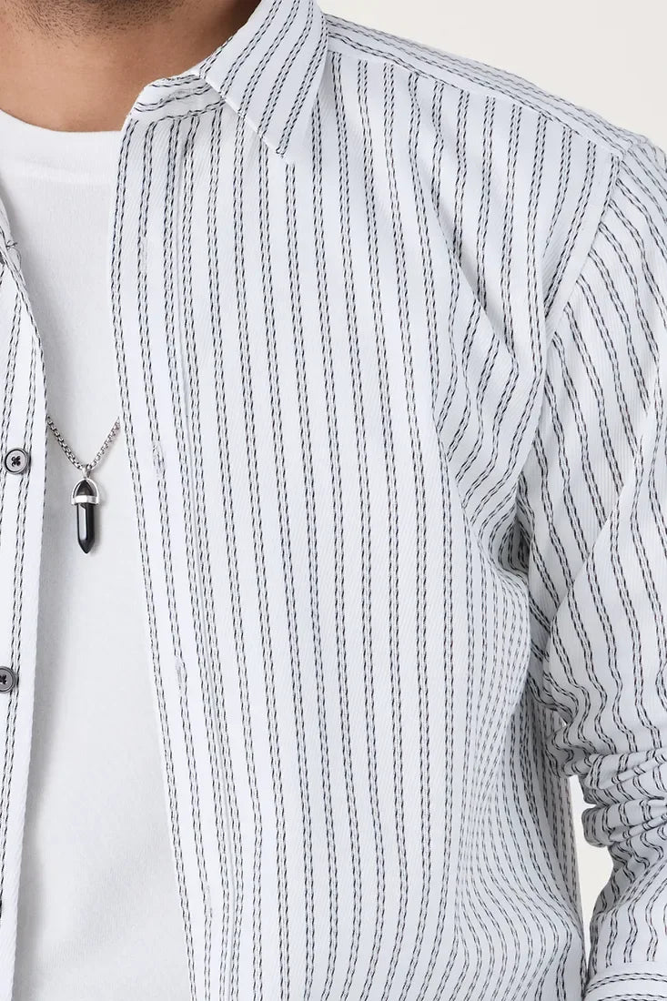 WHITE CHALK STRIPE SHIRT - CRAIG