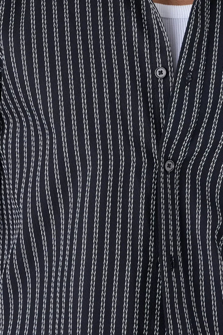 BLACK CHALK STRIPE SHIRT - CRAIG