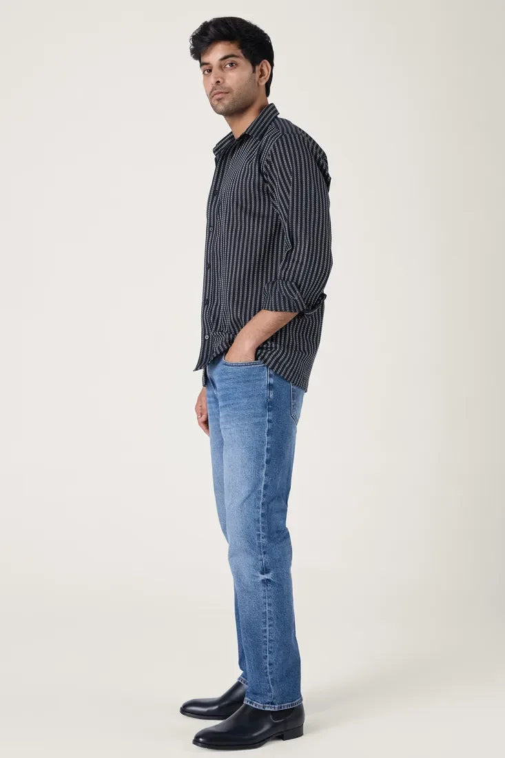 BLACK CHALK STRIPE SHIRT - CRAIG