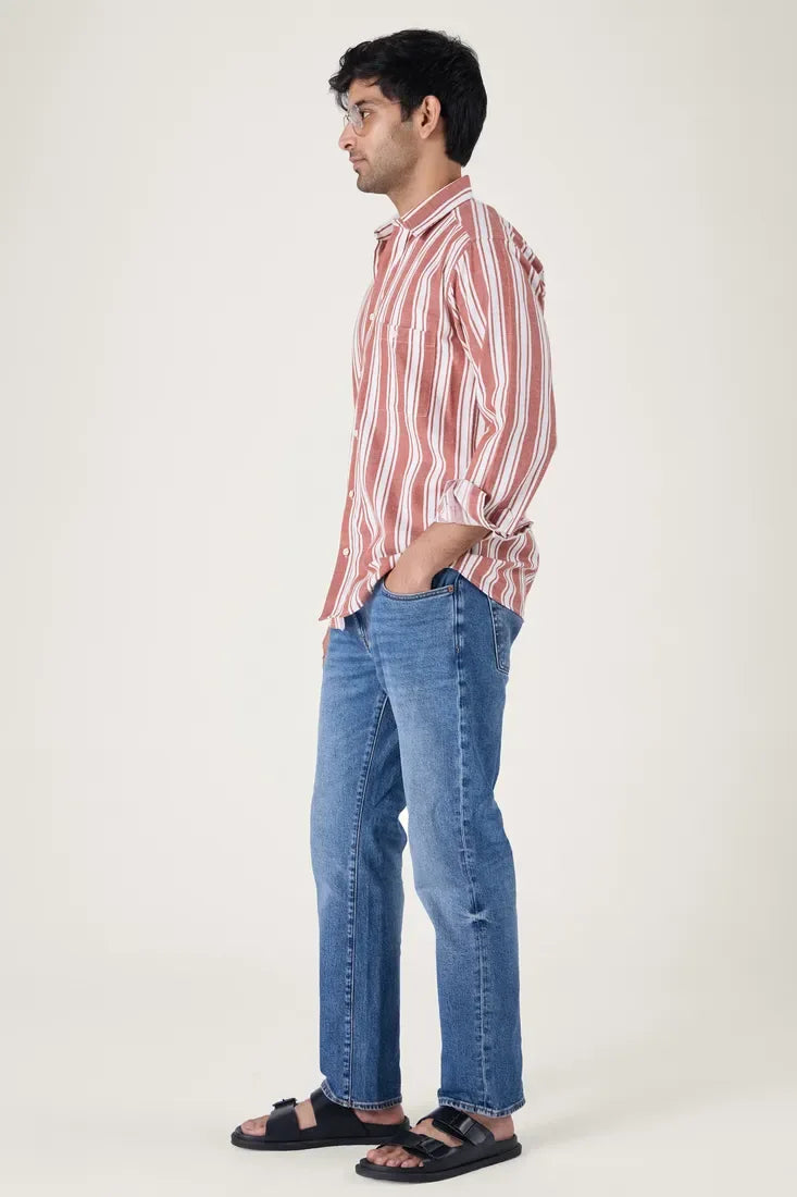 TAN COTTON STRIPE SHIRT - CRAIG