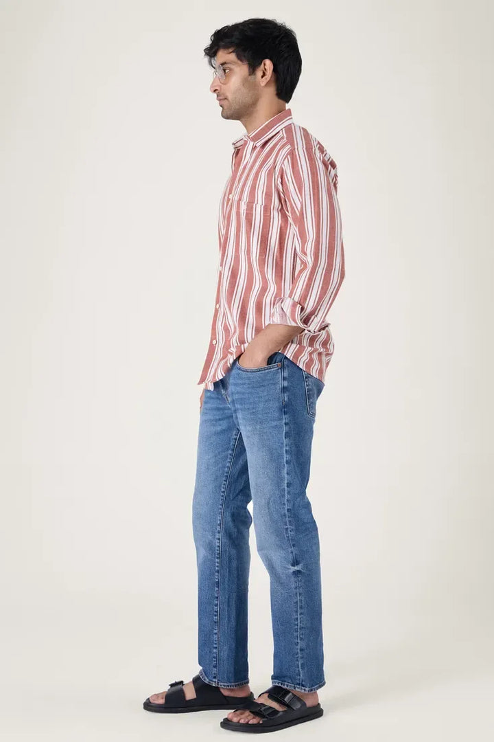 TAN COTTON STRIPE SHIRT - CRAIG