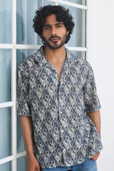 BLUE HARLEQUIN PRINTED SHIRT - CRAIG