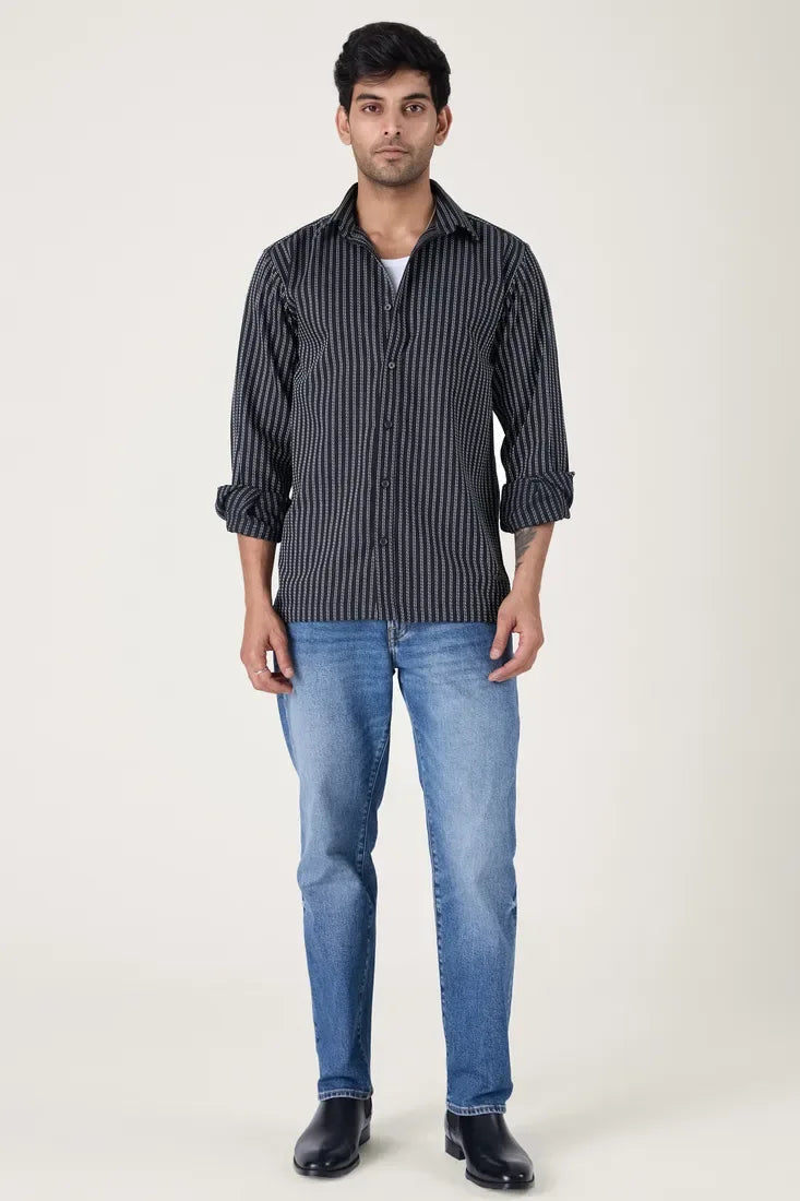 BLACK CHALK STRIPE SHIRT - CRAIG