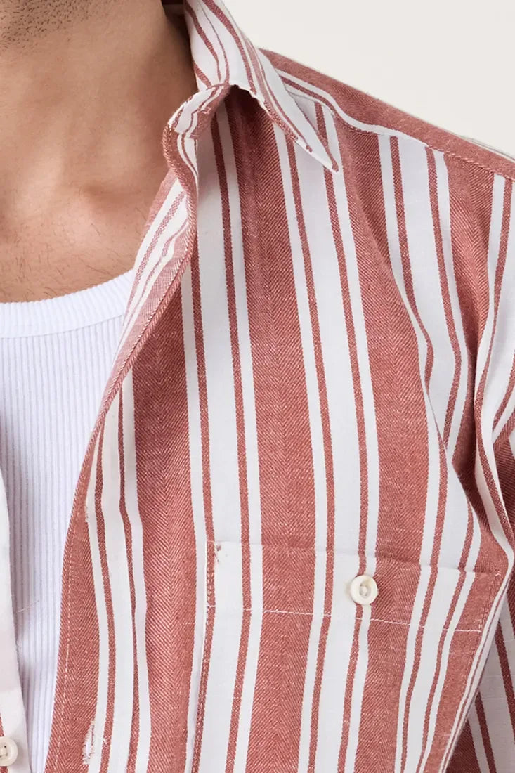 TAN COTTON STRIPE SHIRT - CRAIG