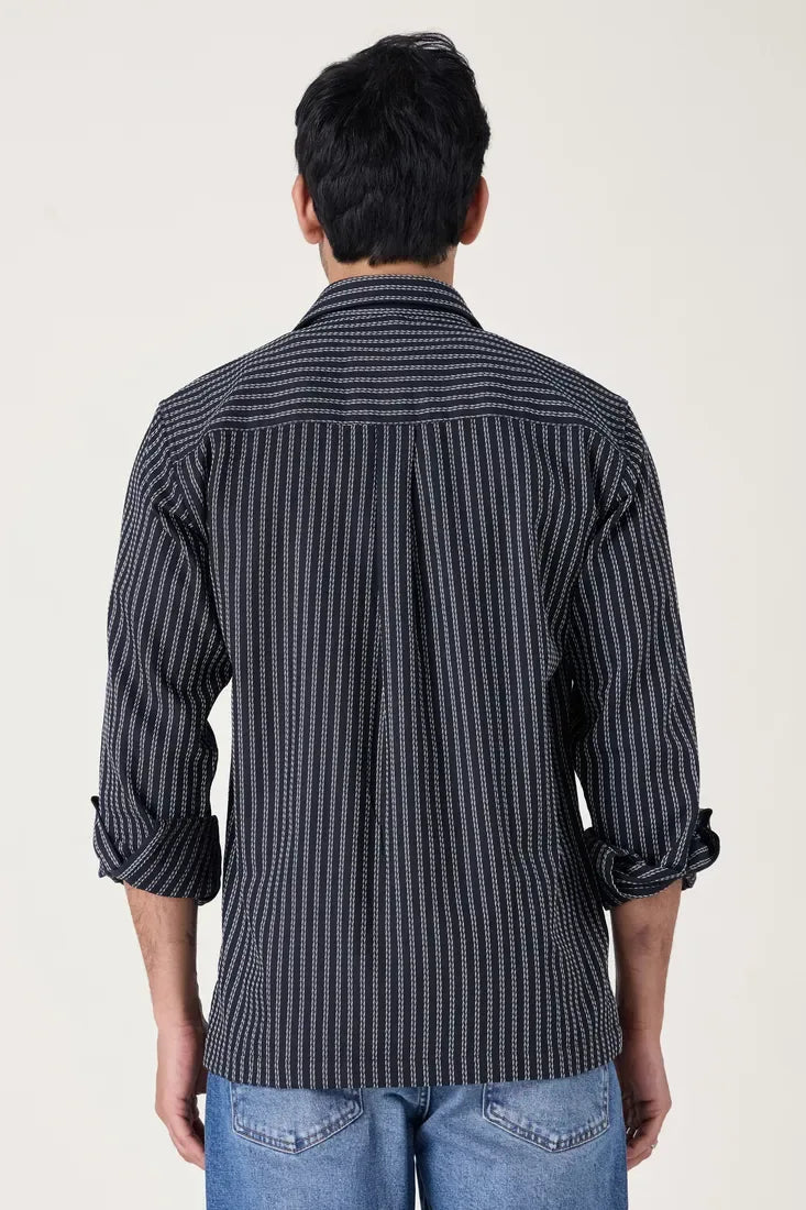 BLACK CHALK STRIPE SHIRT - CRAIG