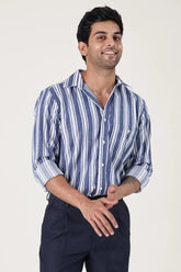 BLUE COTTON STRIPE SHIRT - CRAIG