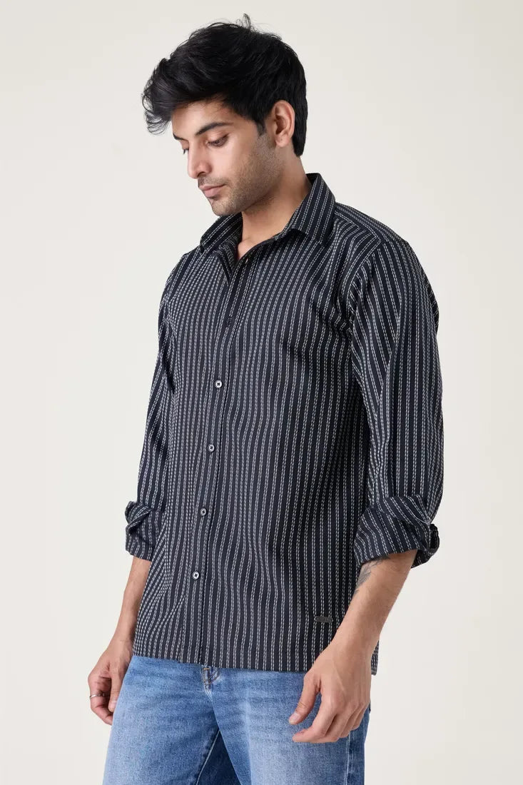 BLACK CHALK STRIPE SHIRT - CRAIG