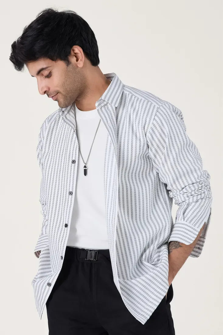WHITE CHALK STRIPE SHIRT - CRAIG