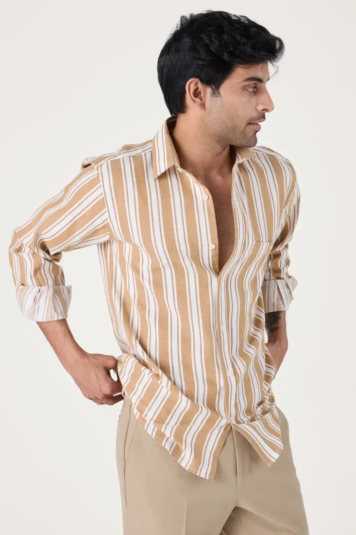 YELLOW COTTON STRIPE SHIRT - CRAIG