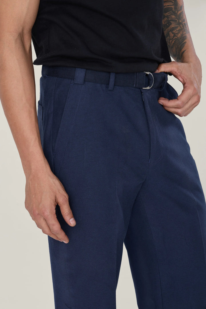 SELF FABRIC BELT TROUSERS NAVY - CRAIG