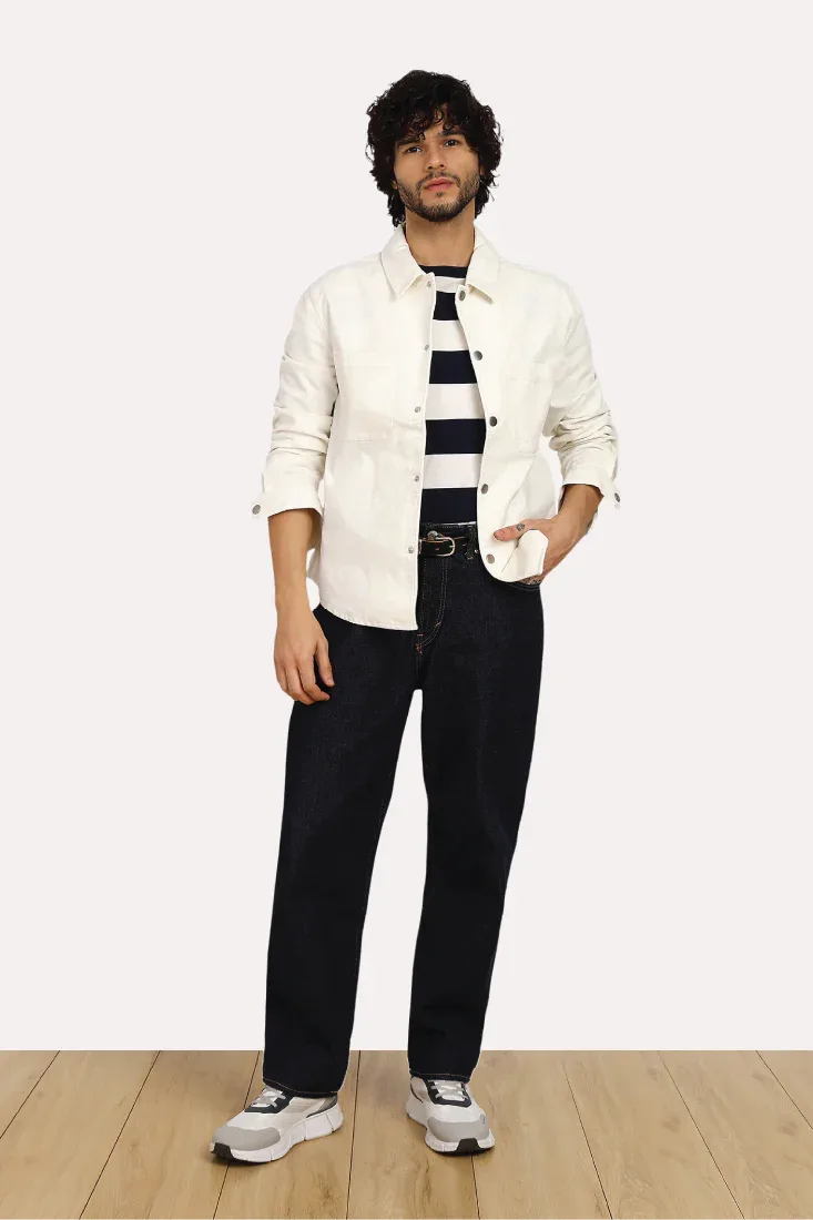 WHITE COTTON TEXTURE OVERSHIRT - CRAIG
