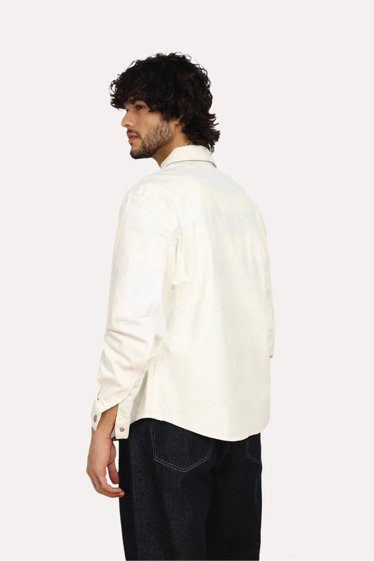 WHITE COTTON TEXTURE OVERSHIRT - CRAIG