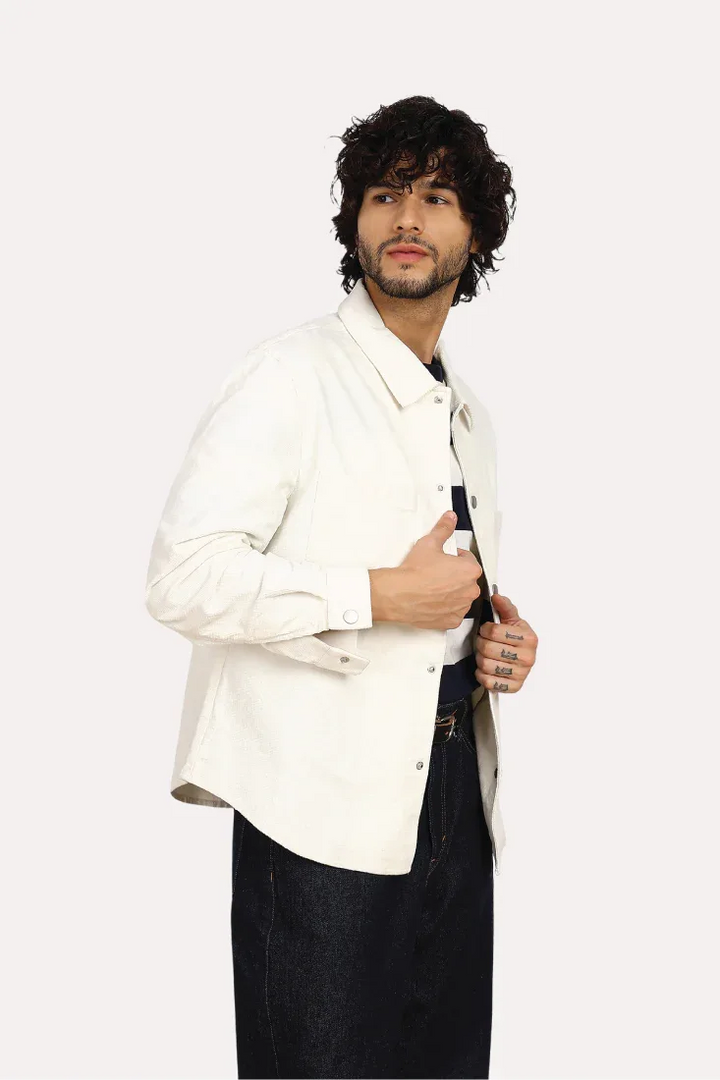 WHITE COTTON TEXTURE OVERSHIRT - CRAIG