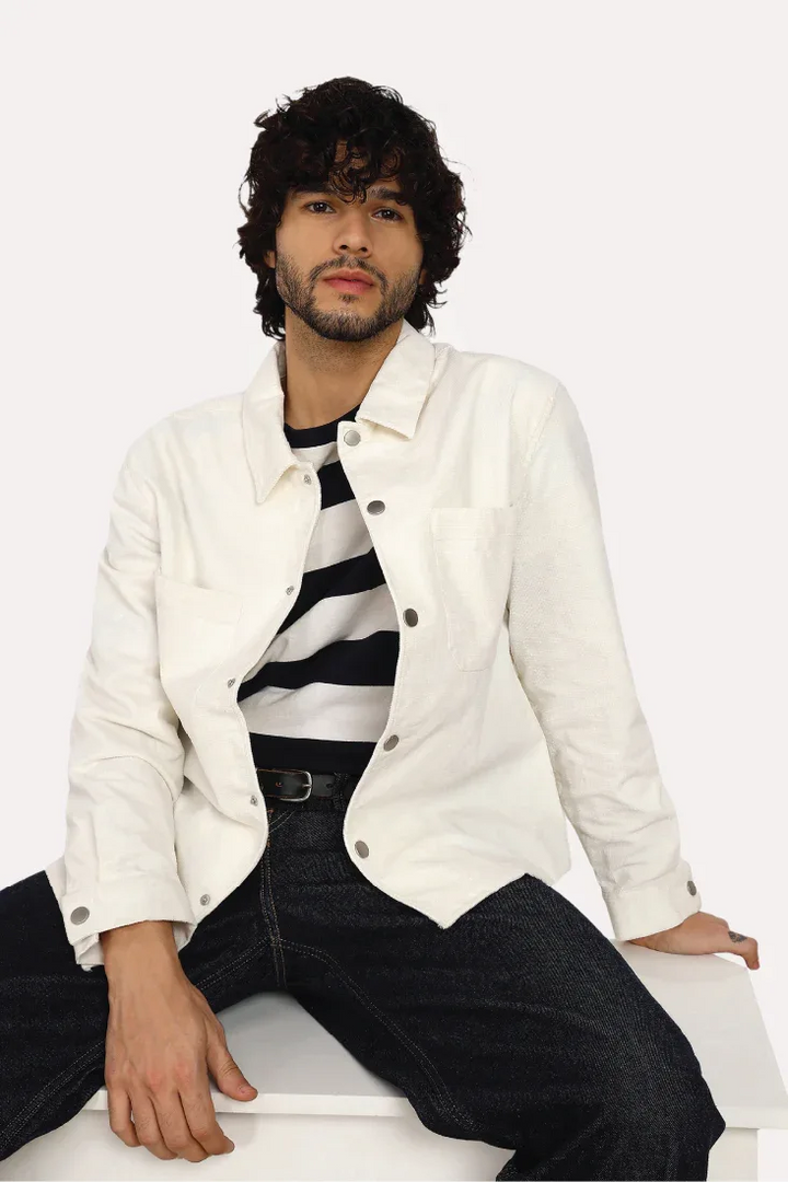 WHITE COTTON TEXTURE OVERSHIRT - CRAIG