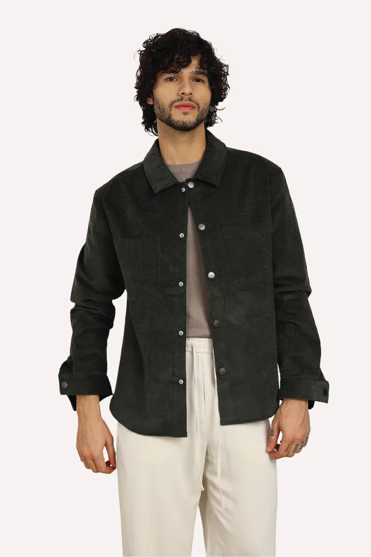 OLIVE COTTON TEXTURE OVERSHIRT - CRAIG