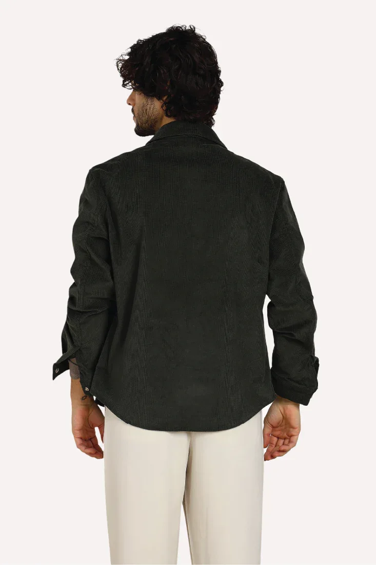 OLIVE COTTON TEXTURE OVERSHIRT - CRAIG