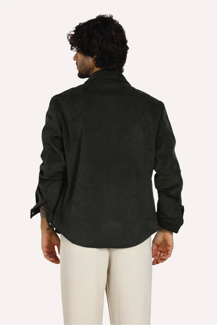 OLIVE COTTON TEXTURE OVERSHIRT - CRAIG
