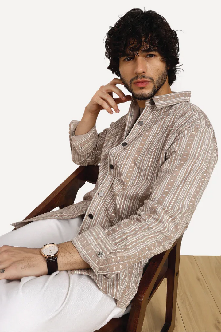 BEIGE JACQUARD SHIRT - CRAIG
