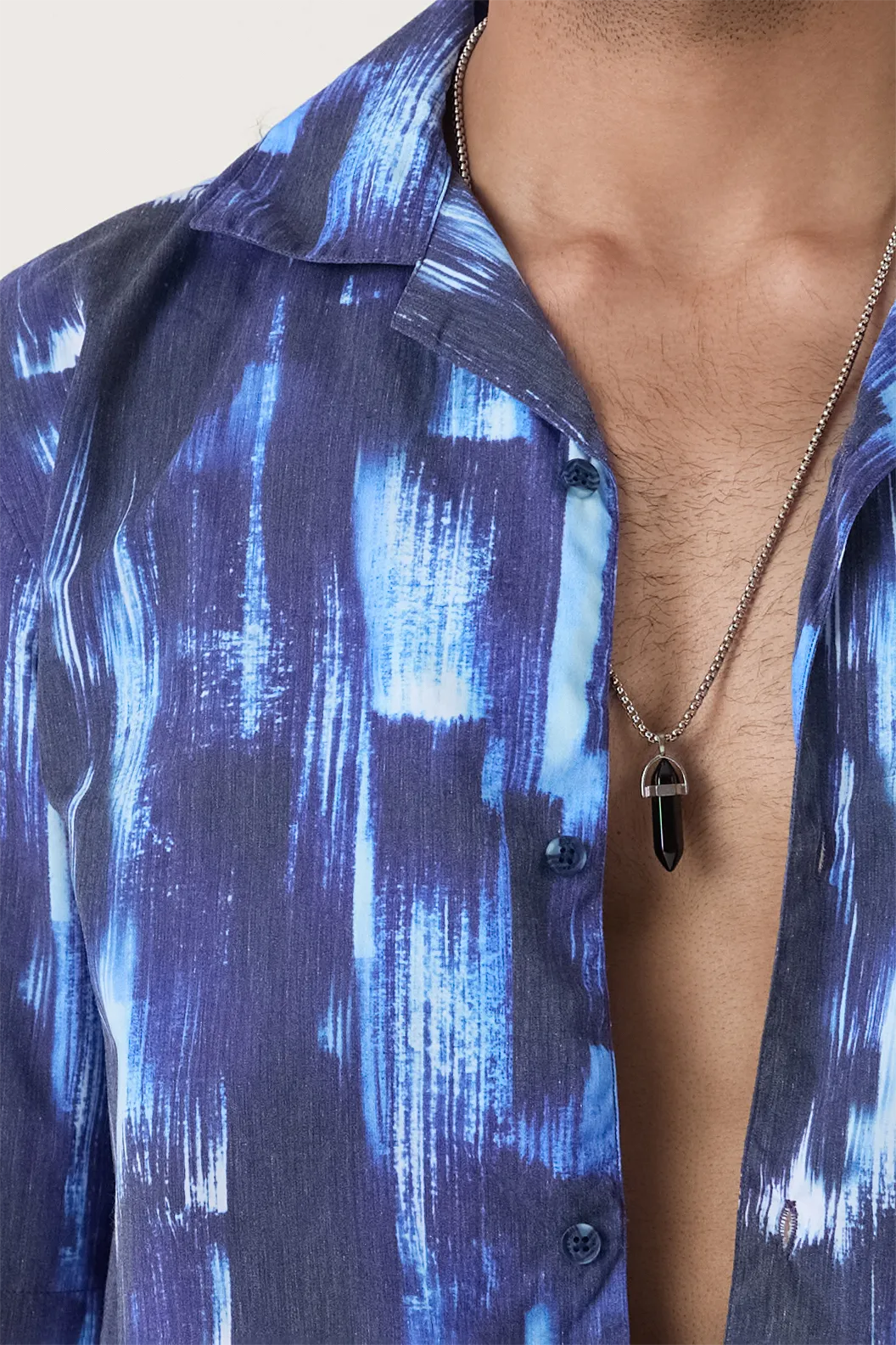 NIGHT SKY PRINTED SHIRT close up shot