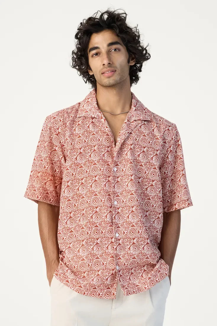 ORANGE AZTEC PRINTED SHIRT - CRAIG