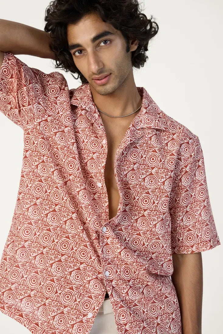 ORANGE AZTEC PRINTED SHIRT - CRAIG