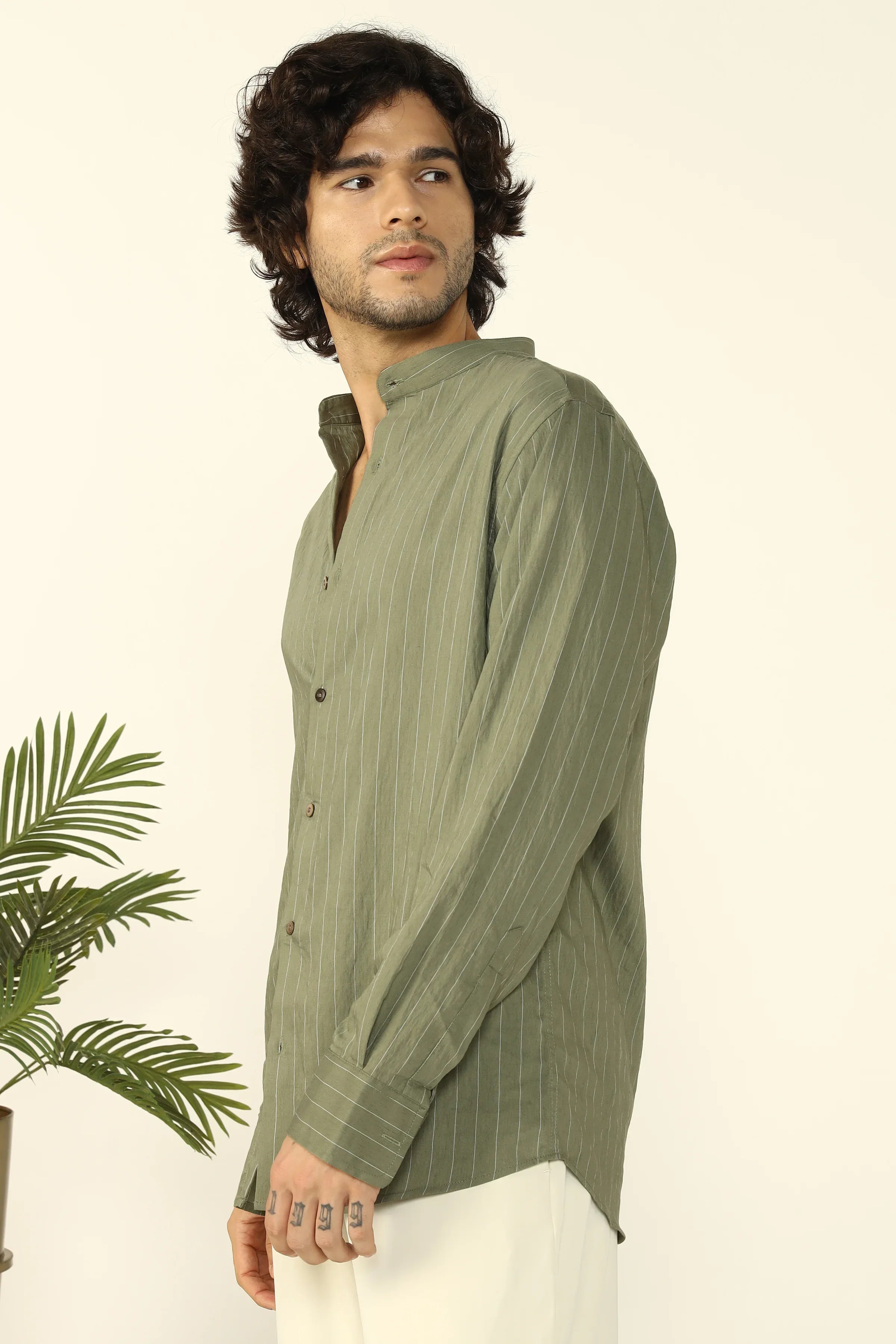 OLIVE FLOWING STRIPE SHIRT - CRAIG