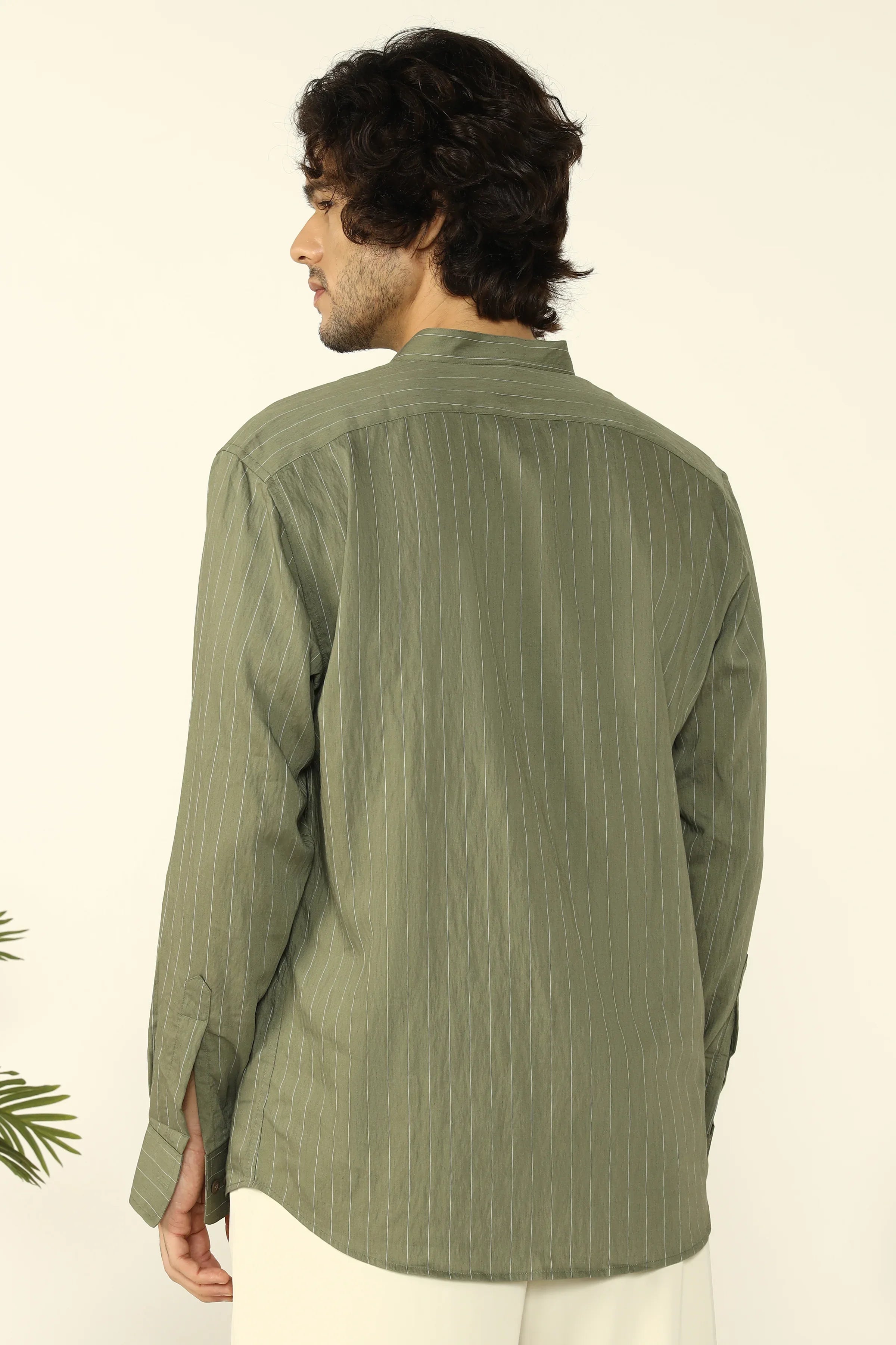 OLIVE FLOWING STRIPE SHIRT - CRAIG