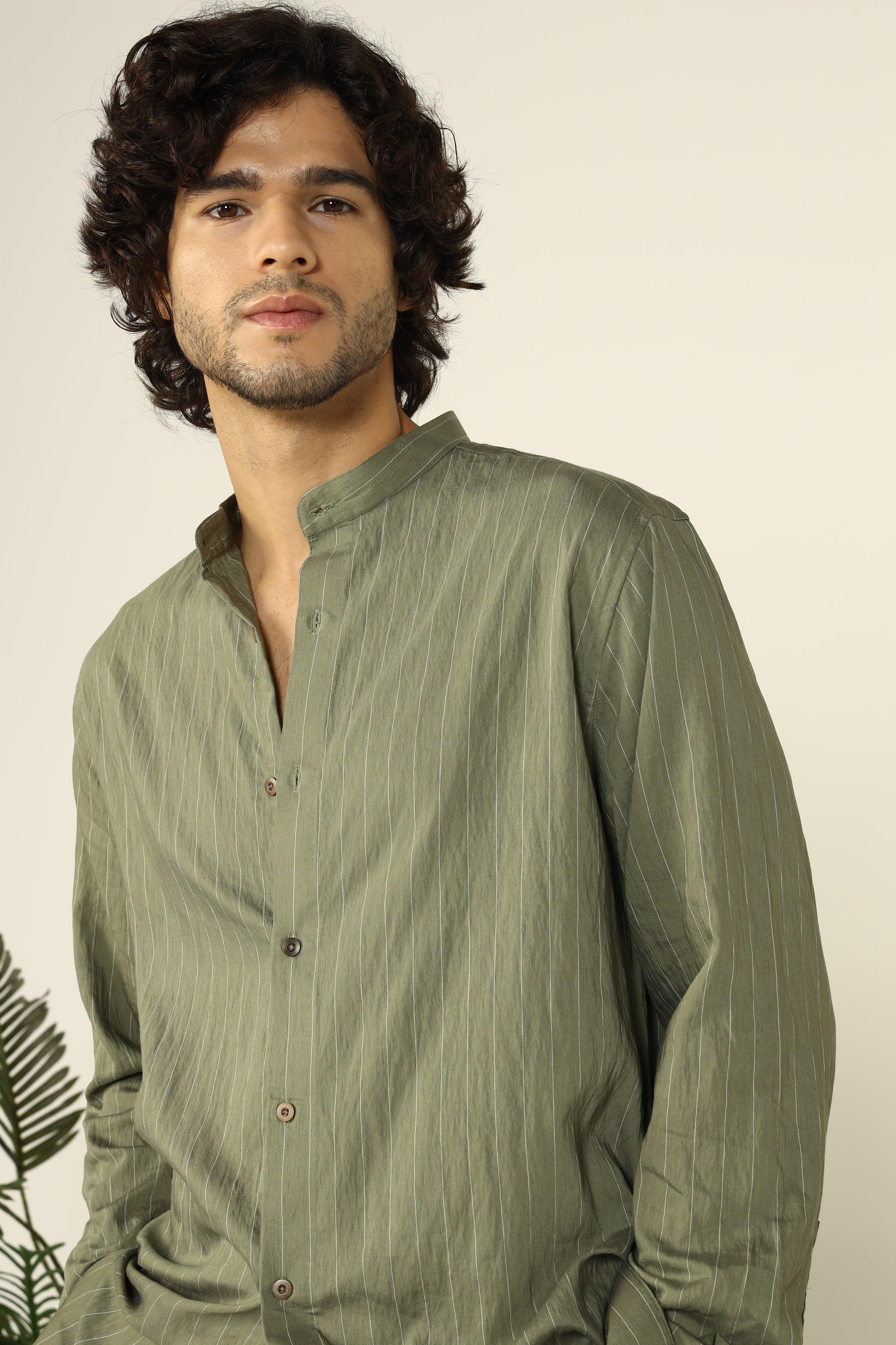 OLIVE FLOWING STRIPE SHIRT - CRAIG