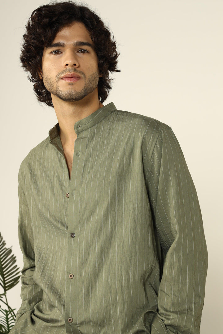 OLIVE FLOWING STRIPE SHIRT - CRAIG