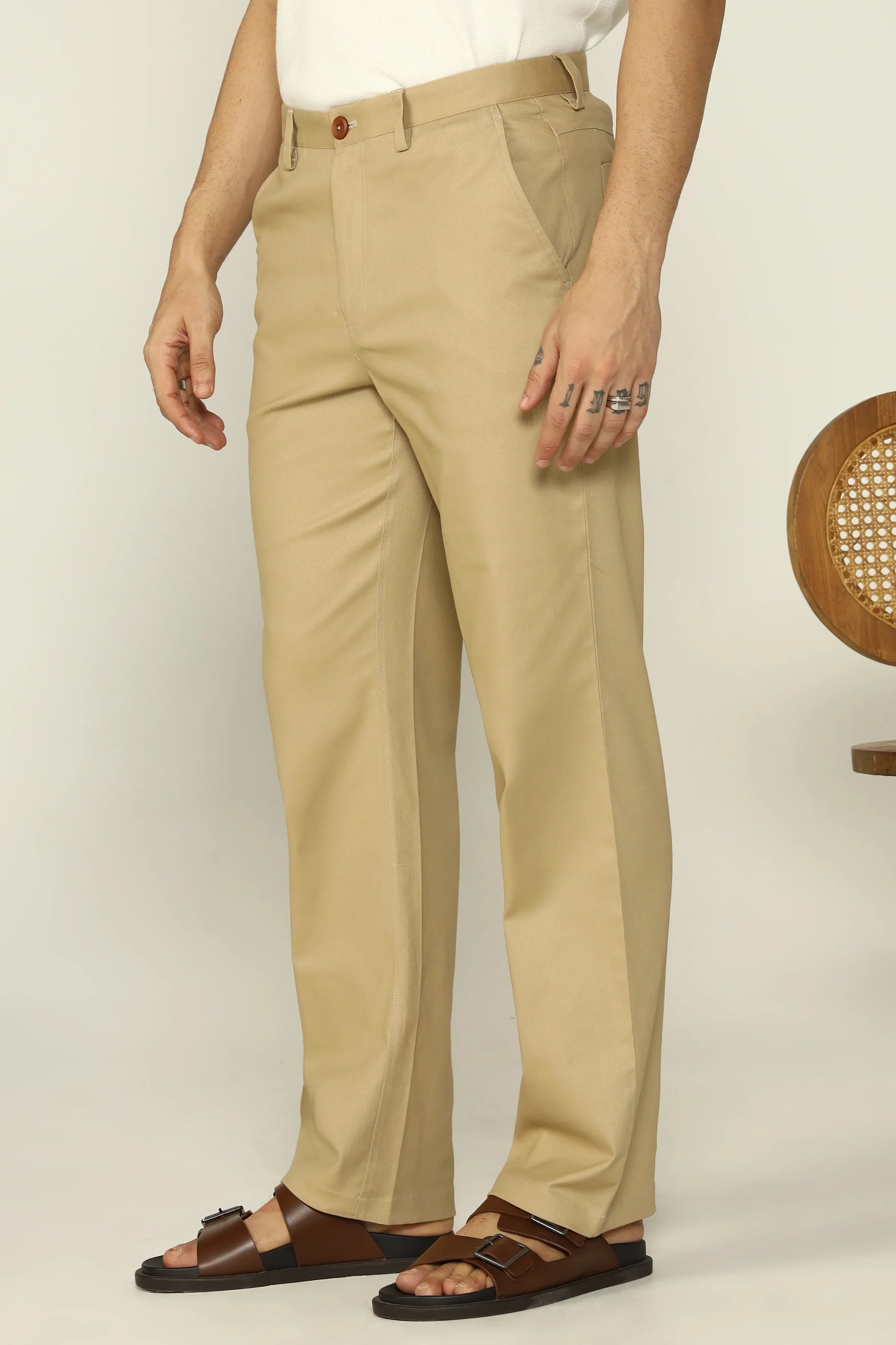 REGULAR FIT COTTON TROUSERS BEIGE - CRAIG
