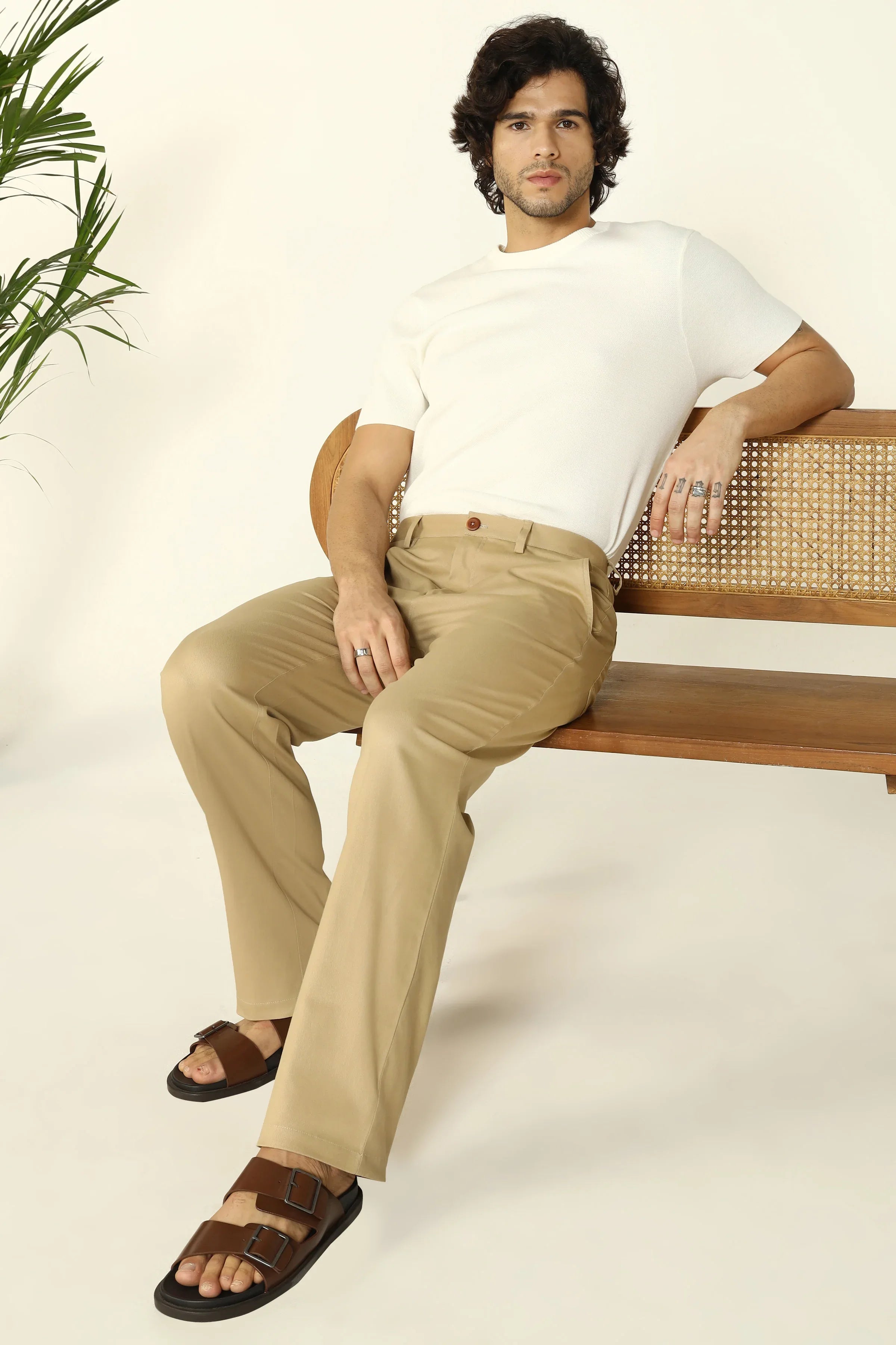 REGULAR FIT COTTON TROUSERS BEIGE - CRAIG