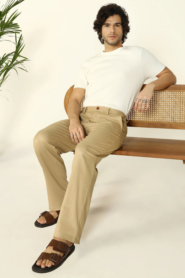 REGULAR FIT COTTON TROUSERS BEIGE - CRAIG