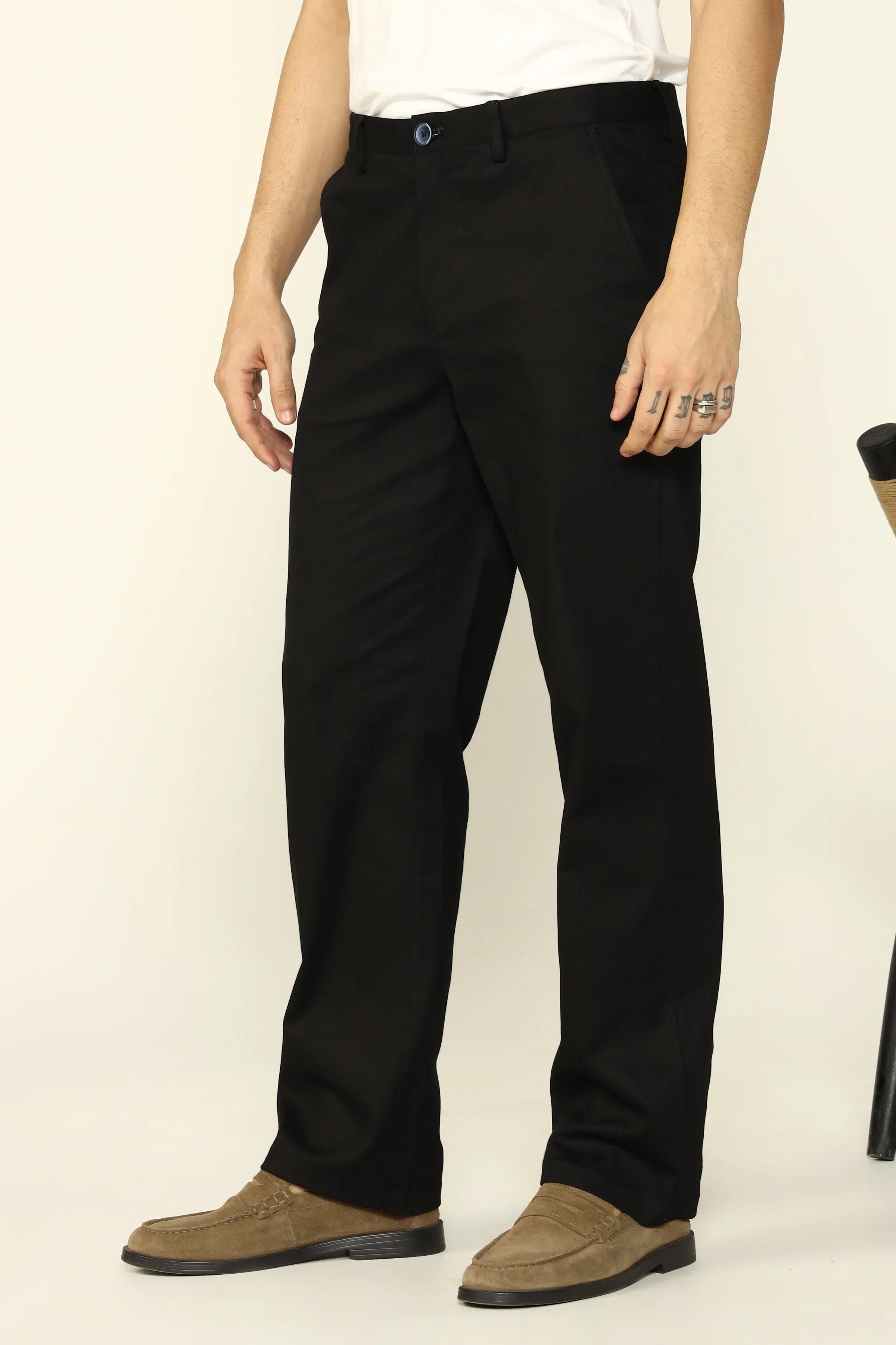 REGULAR FIT COTTON TROUSERS BLACK - CRAIG