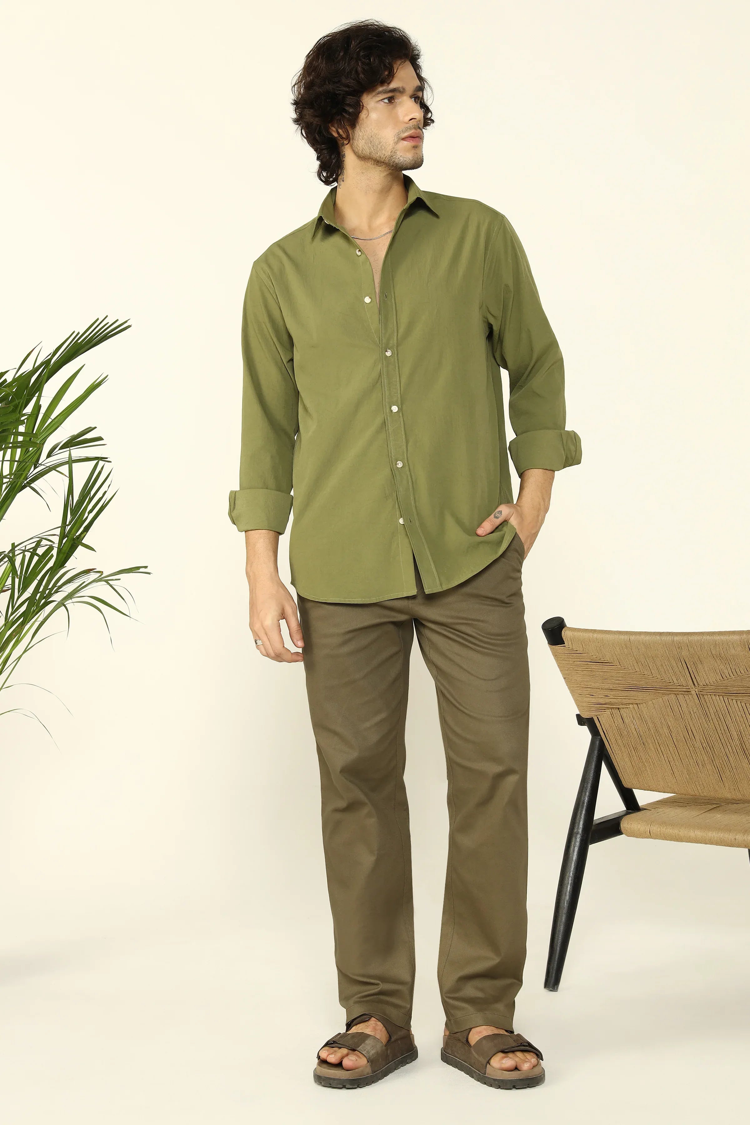REGULAR FIT COTTON TROUSERS OLIVE - CRAIG