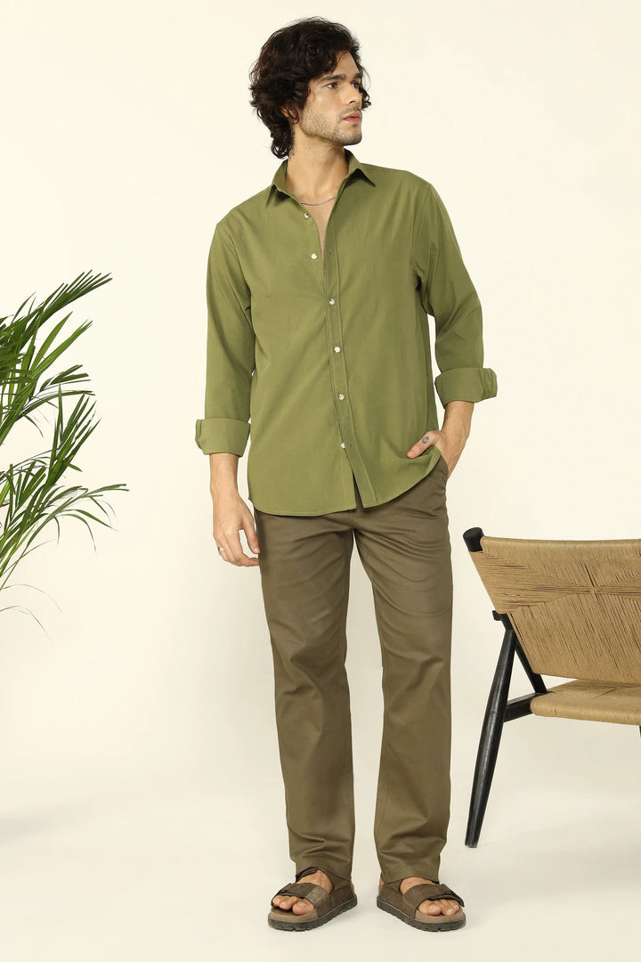 REGULAR FIT COTTON TROUSERS OLIVE - CRAIG