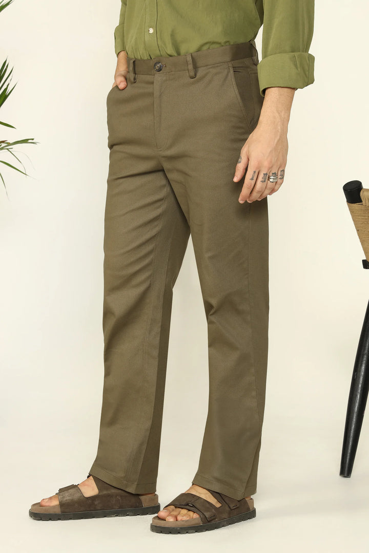 REGULAR FIT COTTON TROUSERS OLIVE - CRAIG