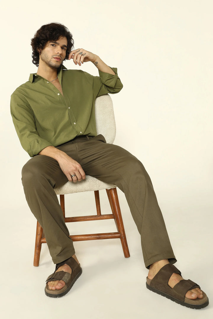 REGULAR FIT COTTON TROUSERS OLIVE - CRAIG
