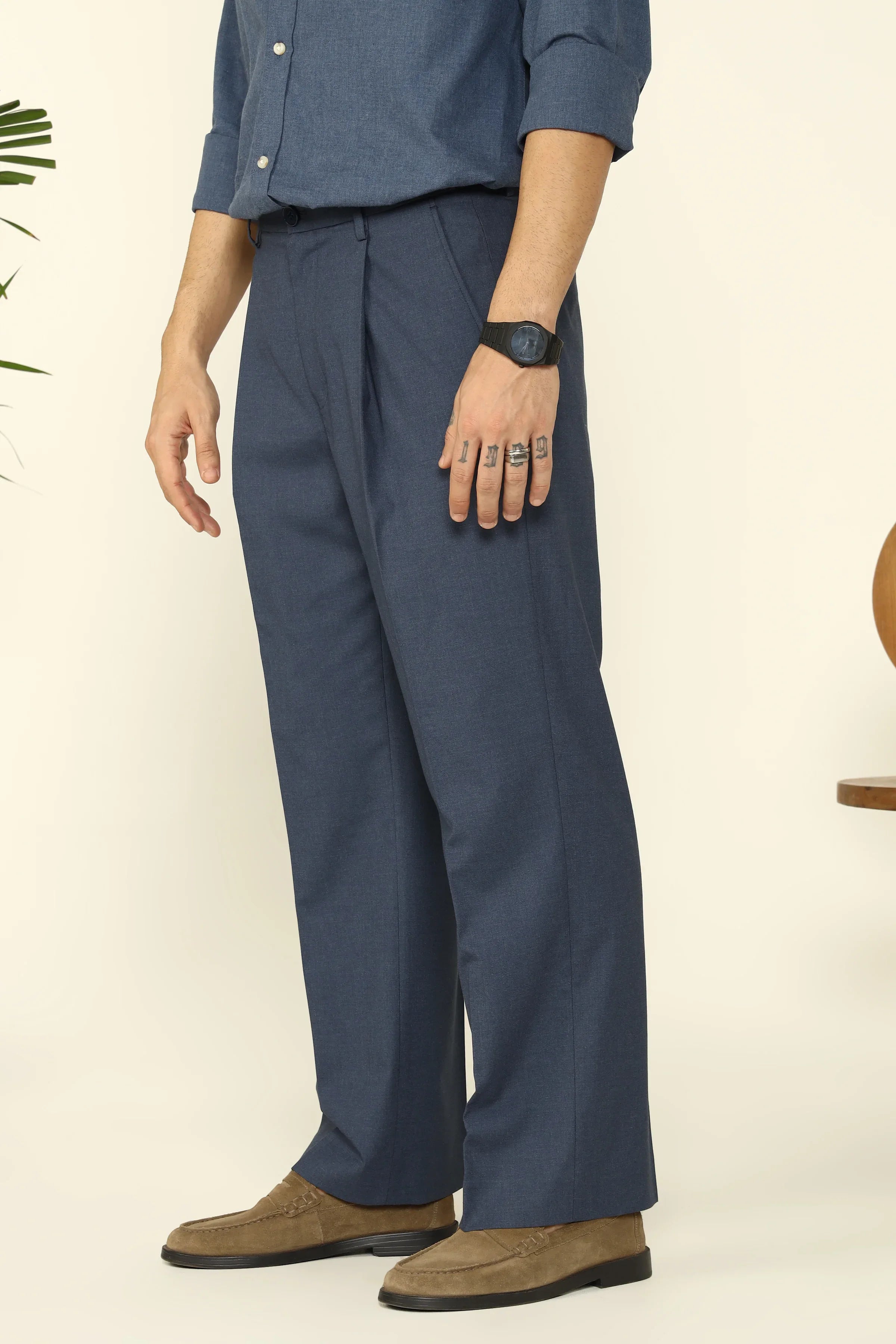 RELAXED FIT PLEATED TROUSERS BLUE - CRAIG