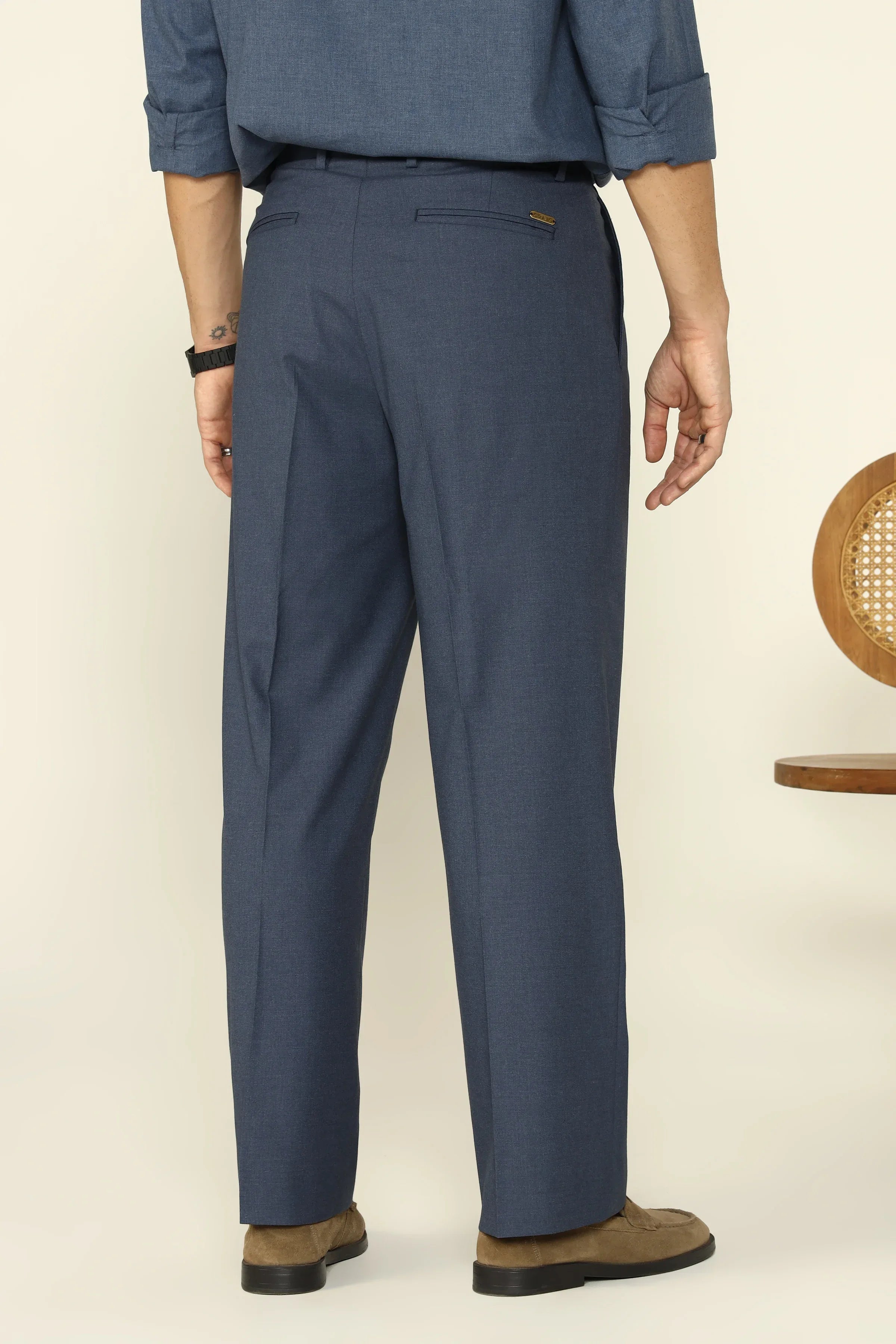 RELAXED FIT PLEATED TROUSERS BLUE - CRAIG