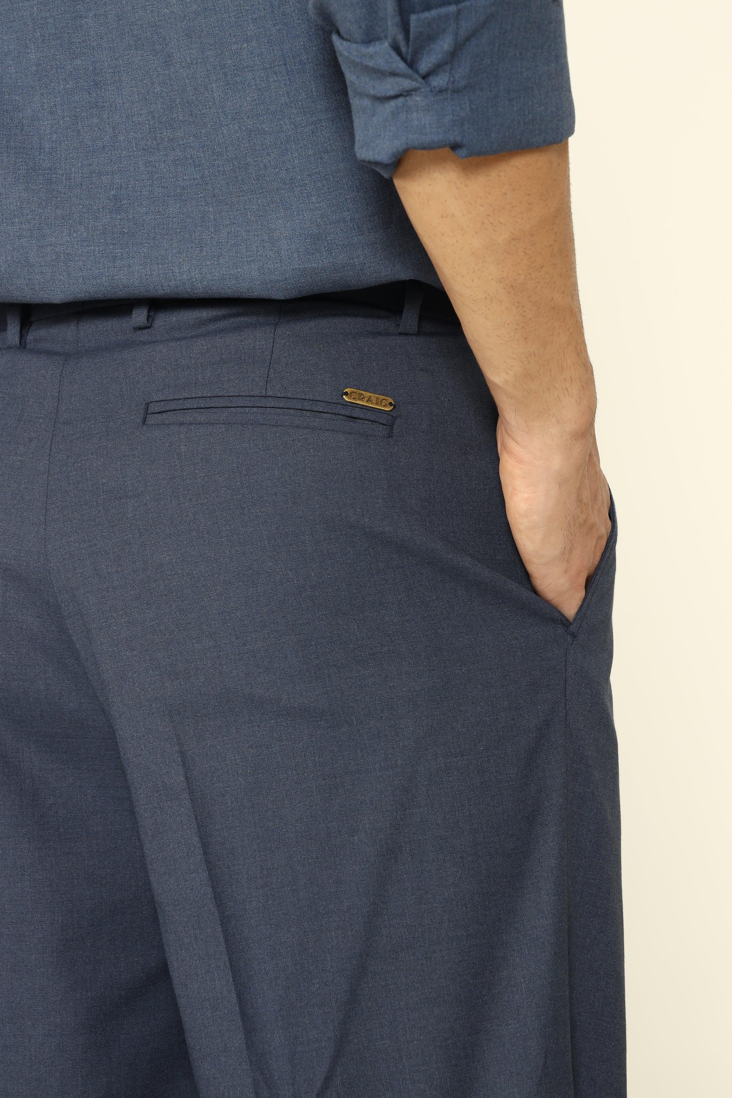 RELAXED FIT PLEATED TROUSERS BLUE - CRAIG