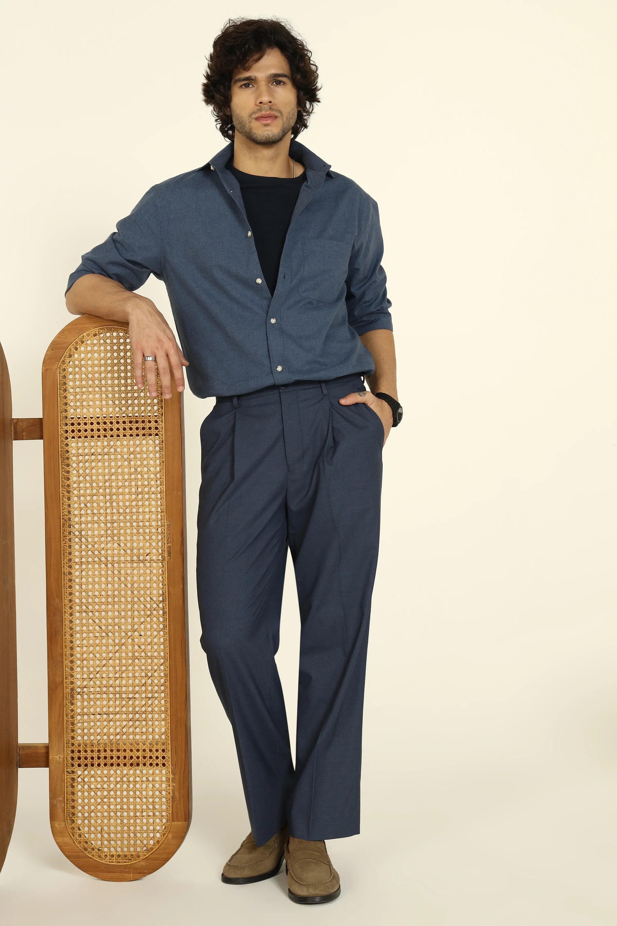 RELAXED FIT PLEATED TROUSERS BLUE - CRAIG