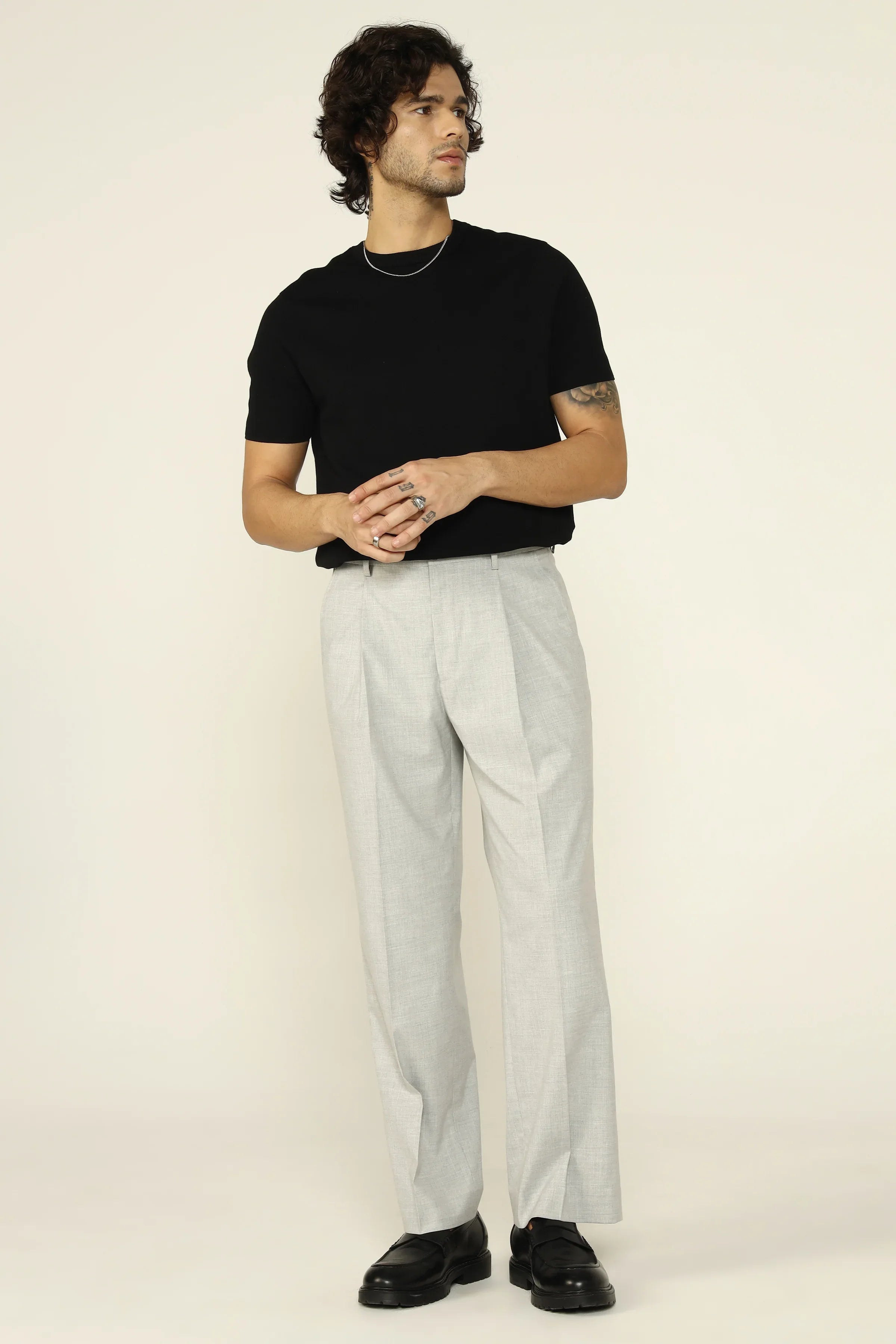 RELAXED FIT PLEATED TROUSERS GREY - CRAIG