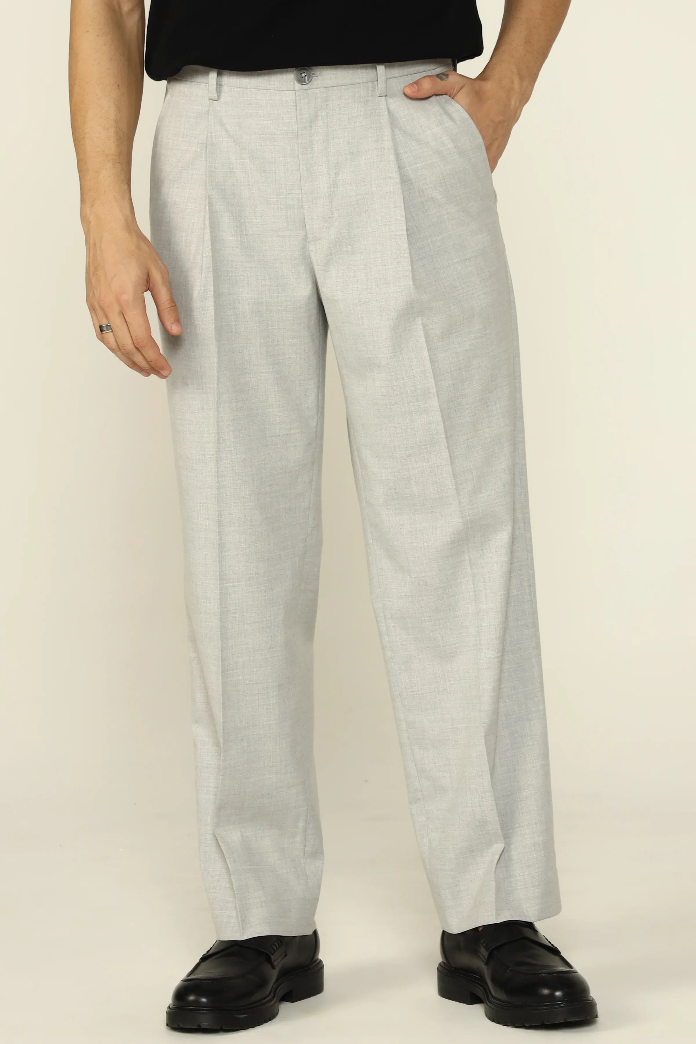 RELAXED FIT PLEATED TROUSERS GREY - CRAIG