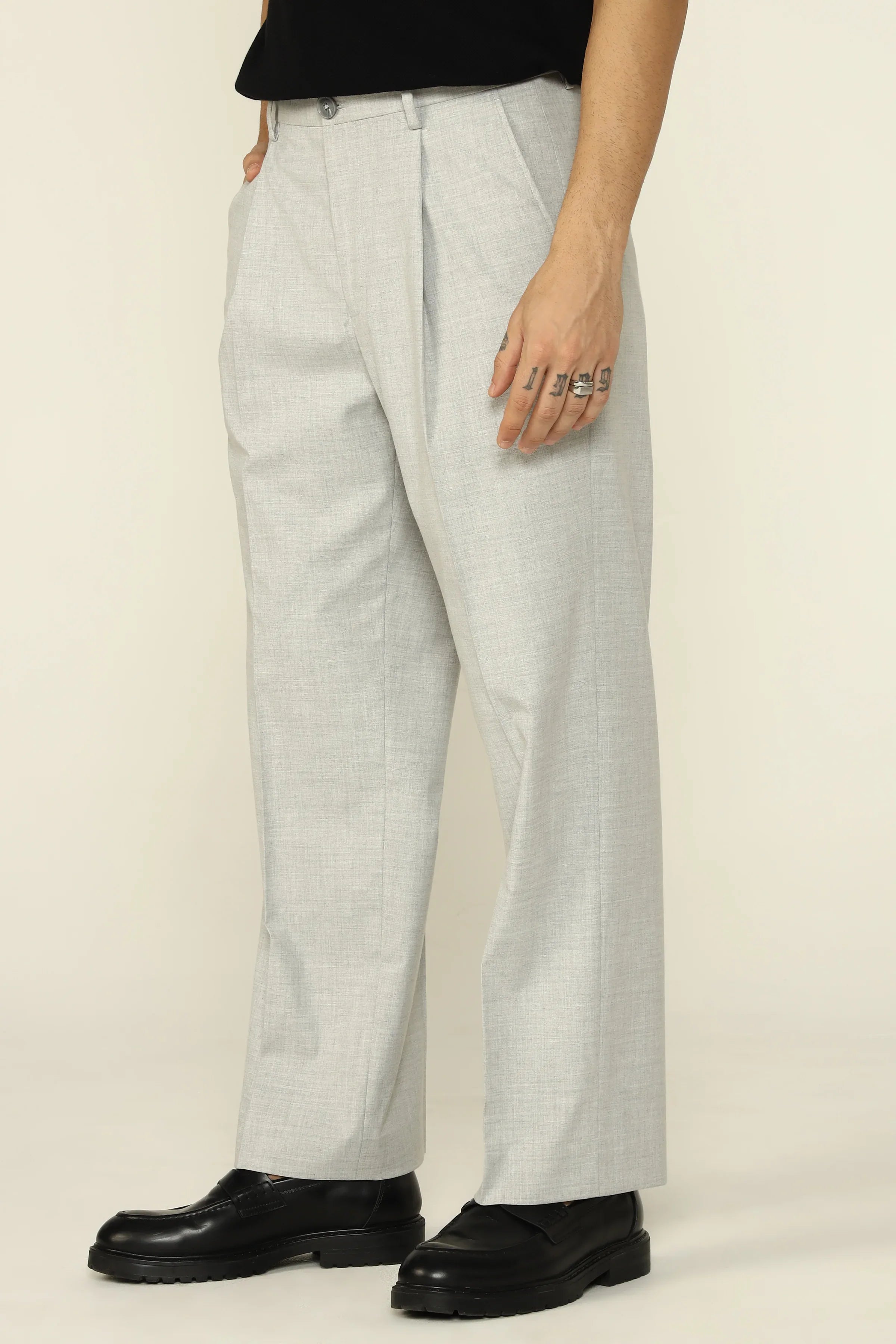 RELAXED FIT PLEATED TROUSERS GREY - CRAIG